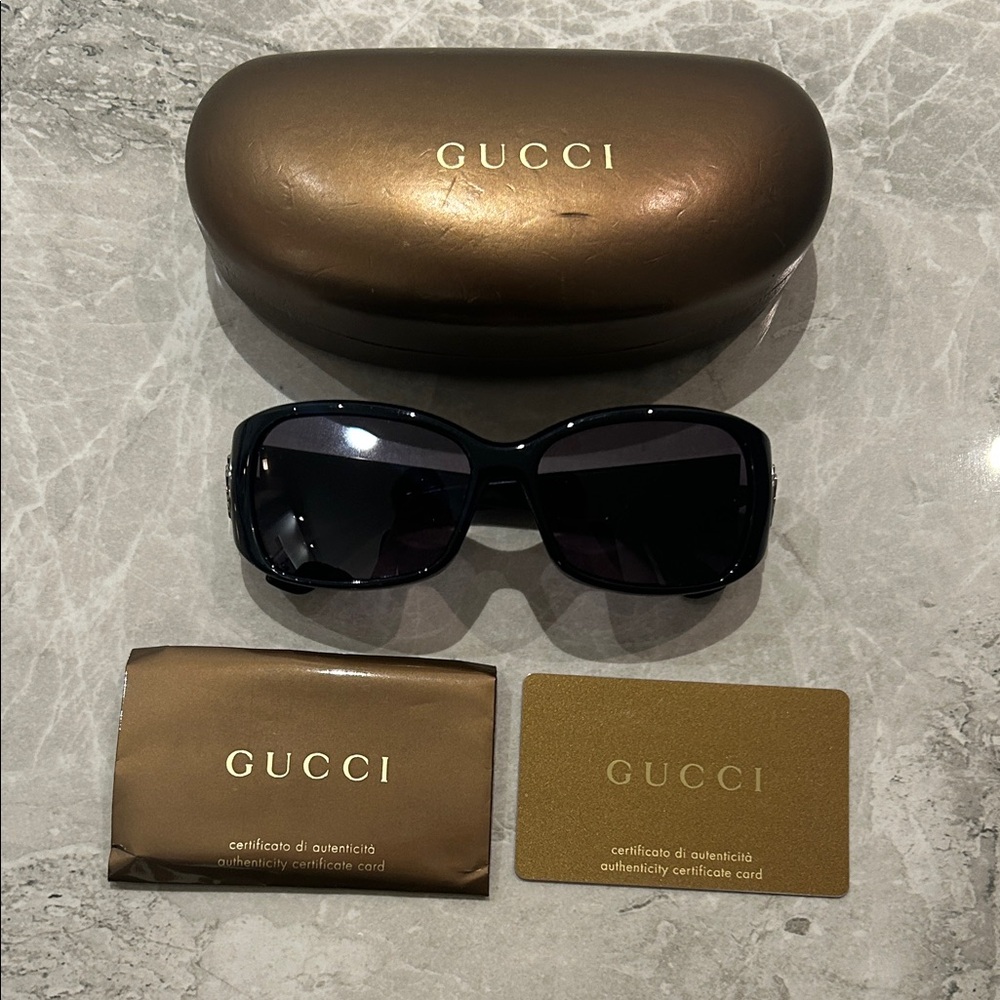 Gucci Black Sunglasses with Gold Case